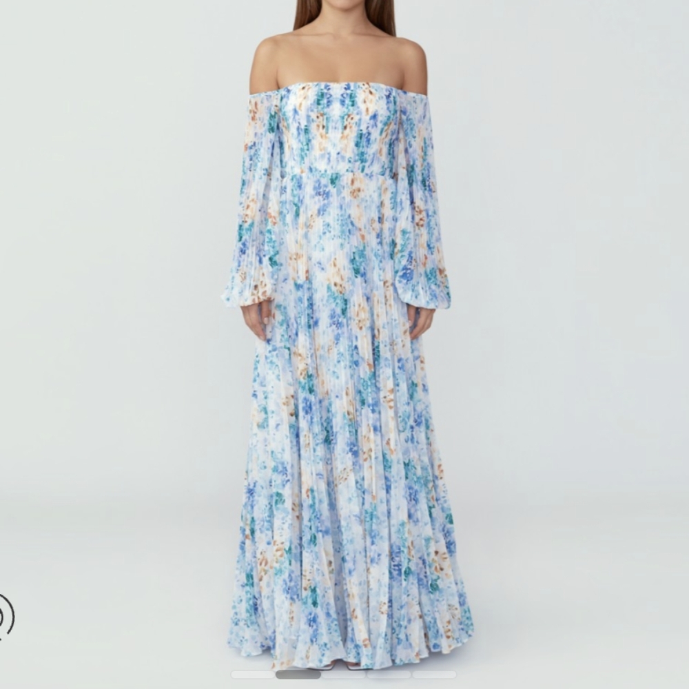 Fame and Partners Greta Maxi Dress in Watercolor Blue NWT Size 2